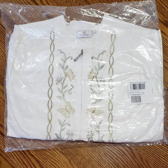 Quacker Factory Garden Fantasy Zip Front Mandarin Collar Stretch Jacket 3x - Picture 2 of 5